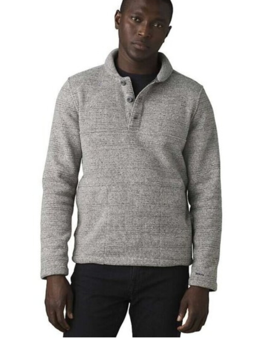 PrAna Polartec Fleece Henley Pullover Gray Heather Cozy Outdoor Sweater Size Lg.